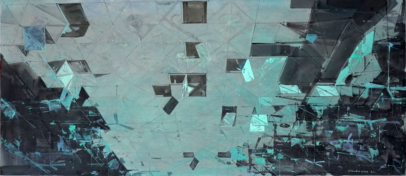 19.《谢幕》，70cm×160cm，纸本水彩，2021