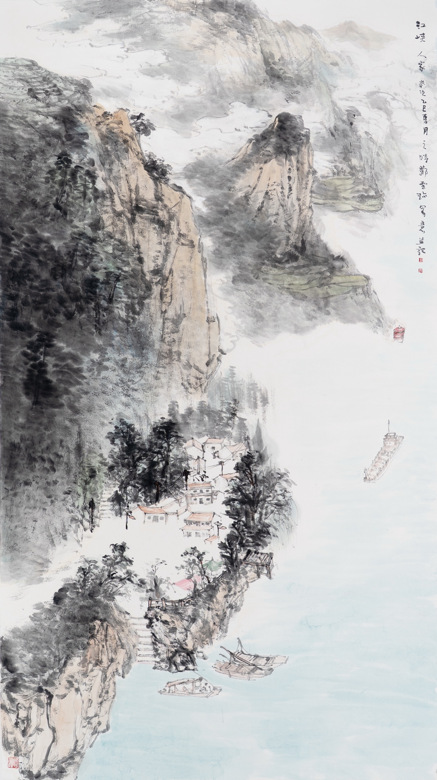 邓云珍《江峡人家》180cmx96cm  邓云珍《江峡人家》180cmx96cm