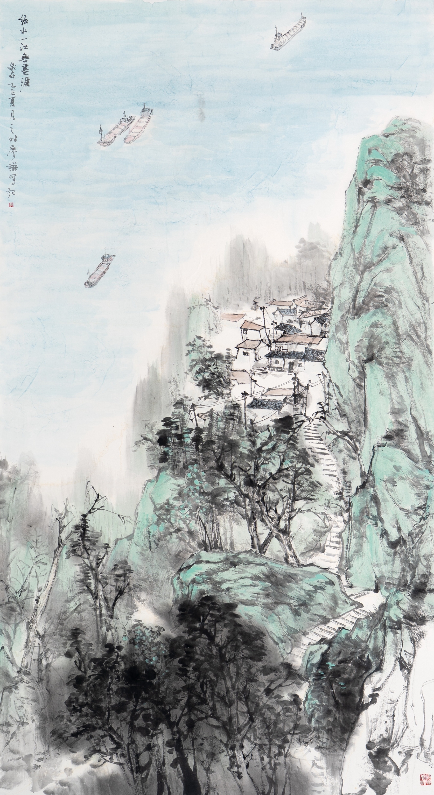 廖谦《绿水一江无尽涯》180cmx96cm 廖谦《绿水一江无尽涯》180cmx96cm