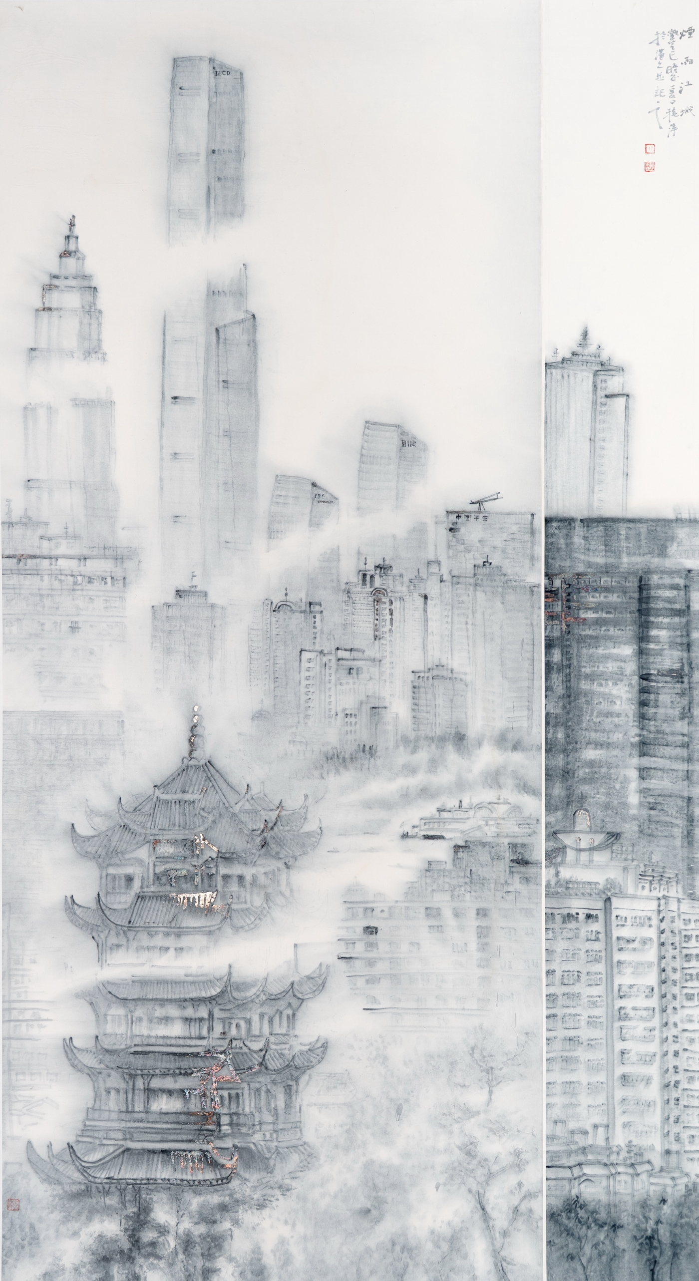 王秋萍《烟雨江城》180cmx96cm 王秋萍《烟雨江城》180cmx96cm