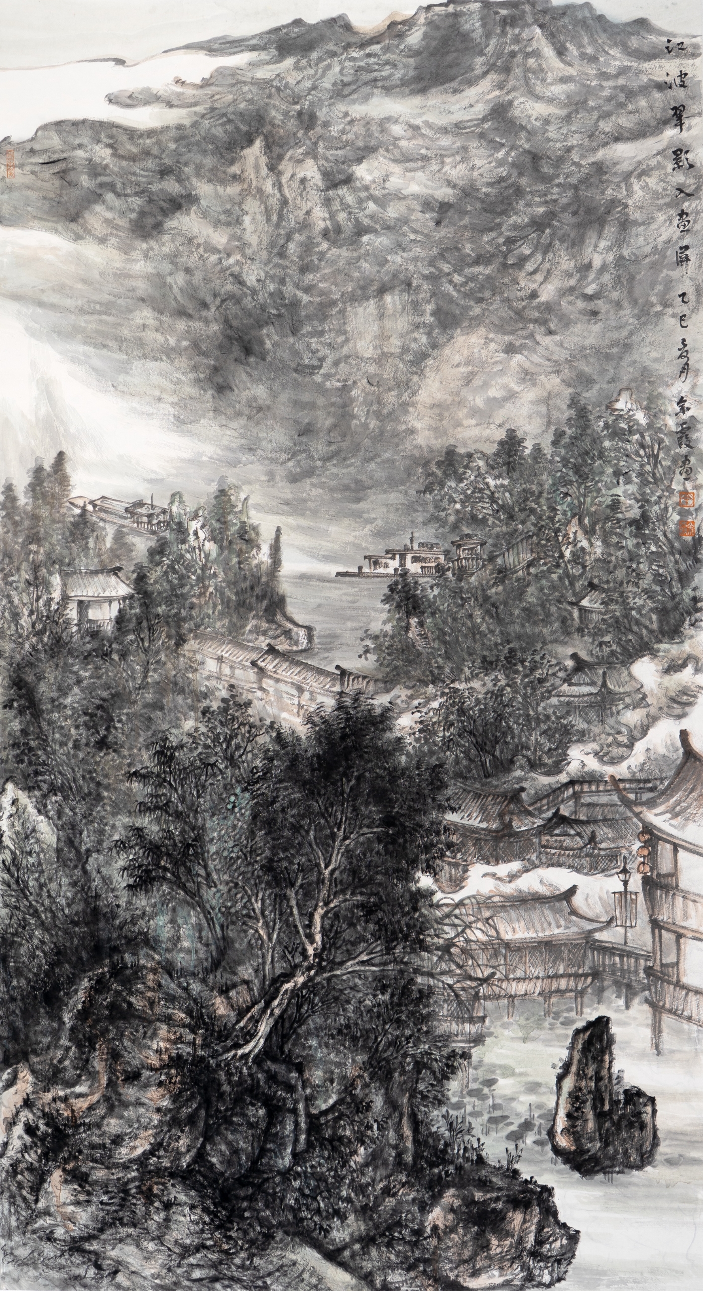 余霞《江波翠影入画屏》180cmx96cm 余霞《江波翠影入画屏》180cmx96cm