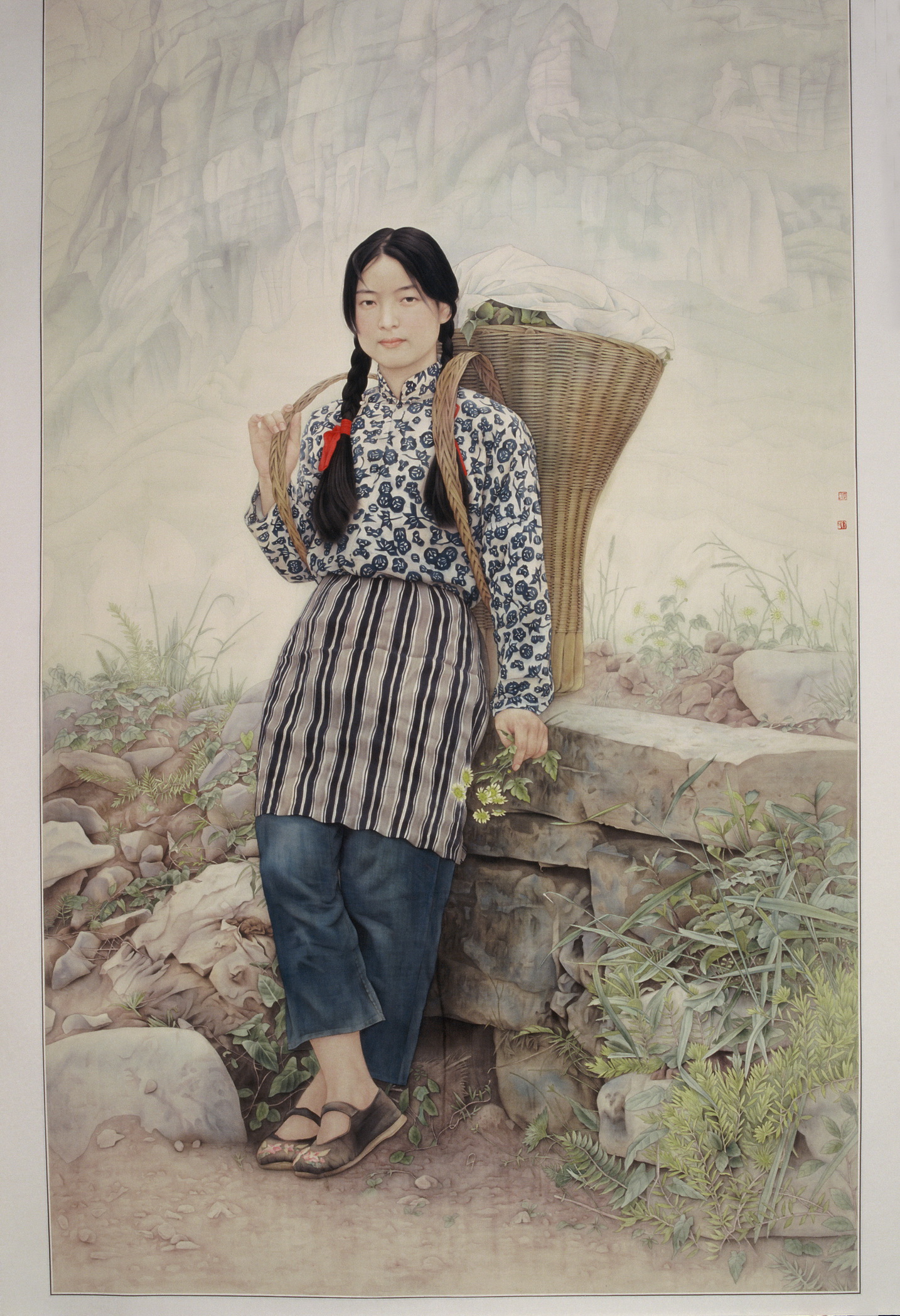 《山菊》工笔画 220cm×135cm 绢本 1996年