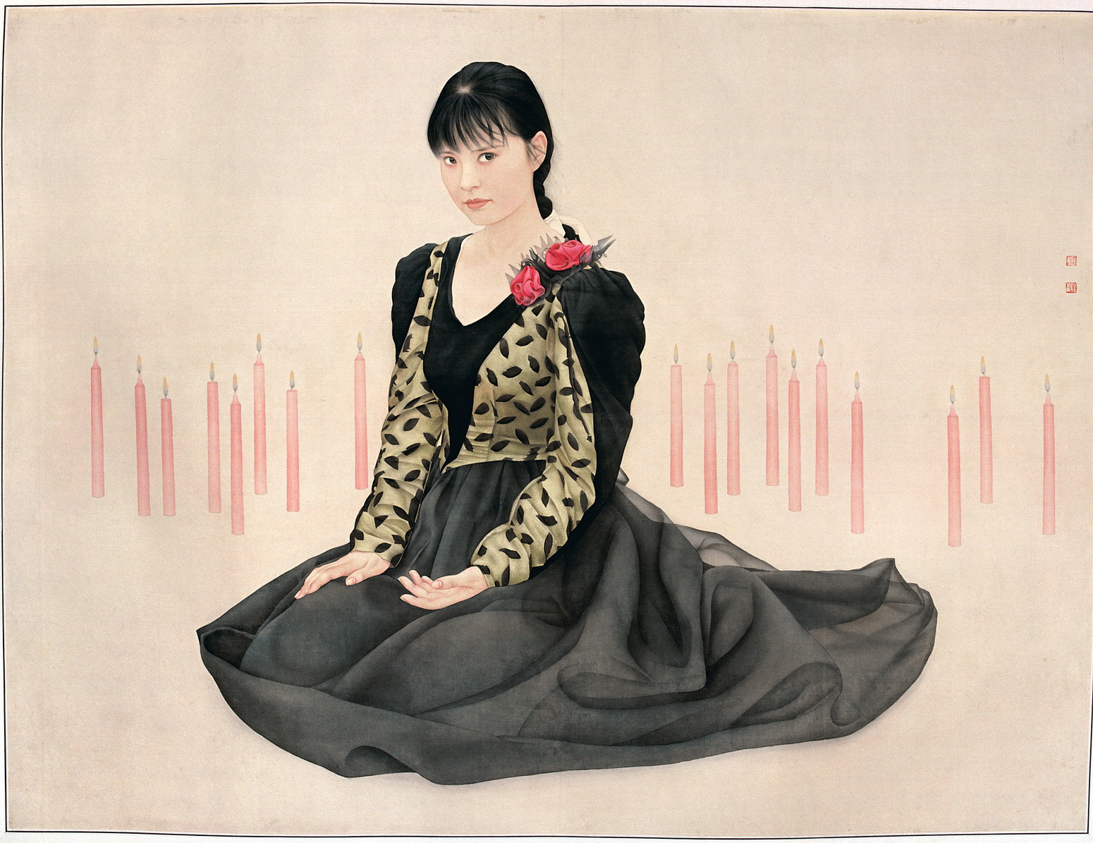 《生日》工笔画 114cm×153cm， 绢本 ，1995年创作。