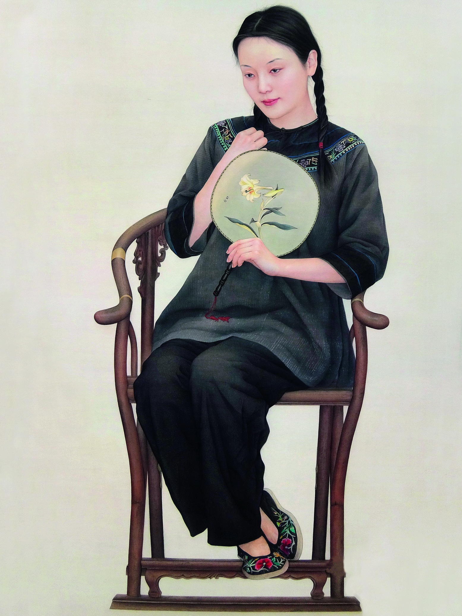 工笔画《百合》186X103CM，纸本，2012年。