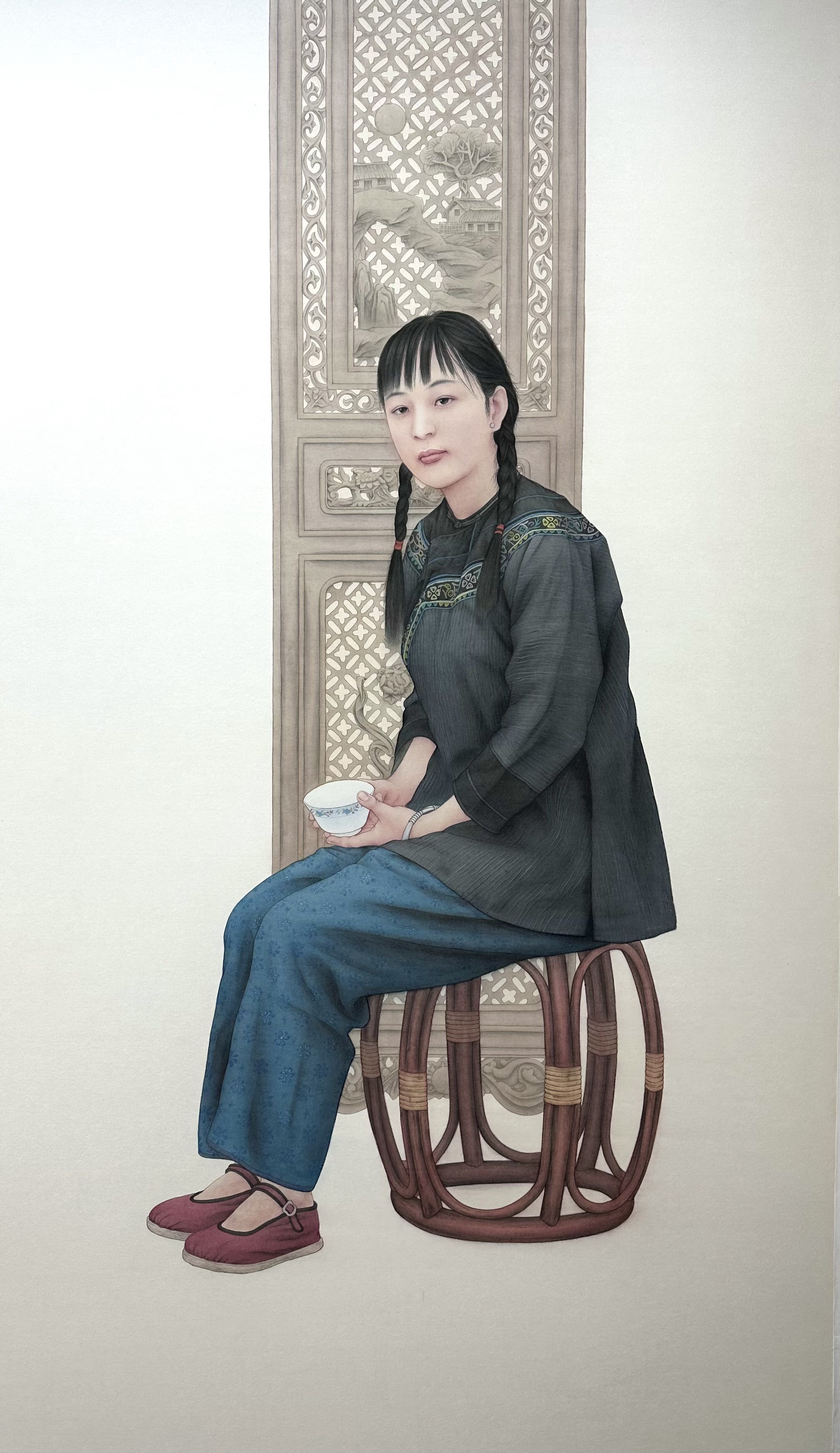 工笔画《屏》纸本，180cmX97cm,2024年创作。