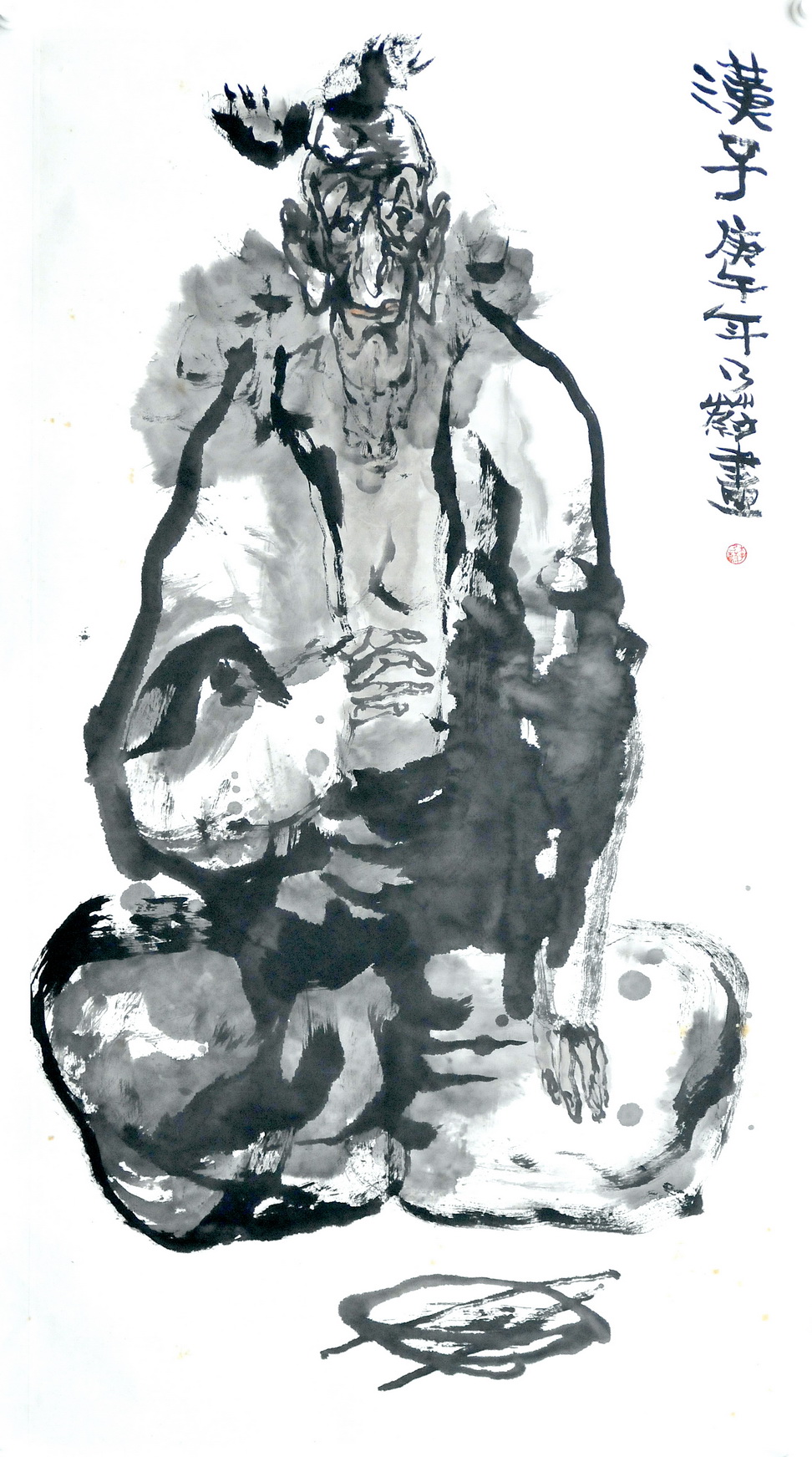 水墨画《汉子》纸本，80X50CM，1990年。