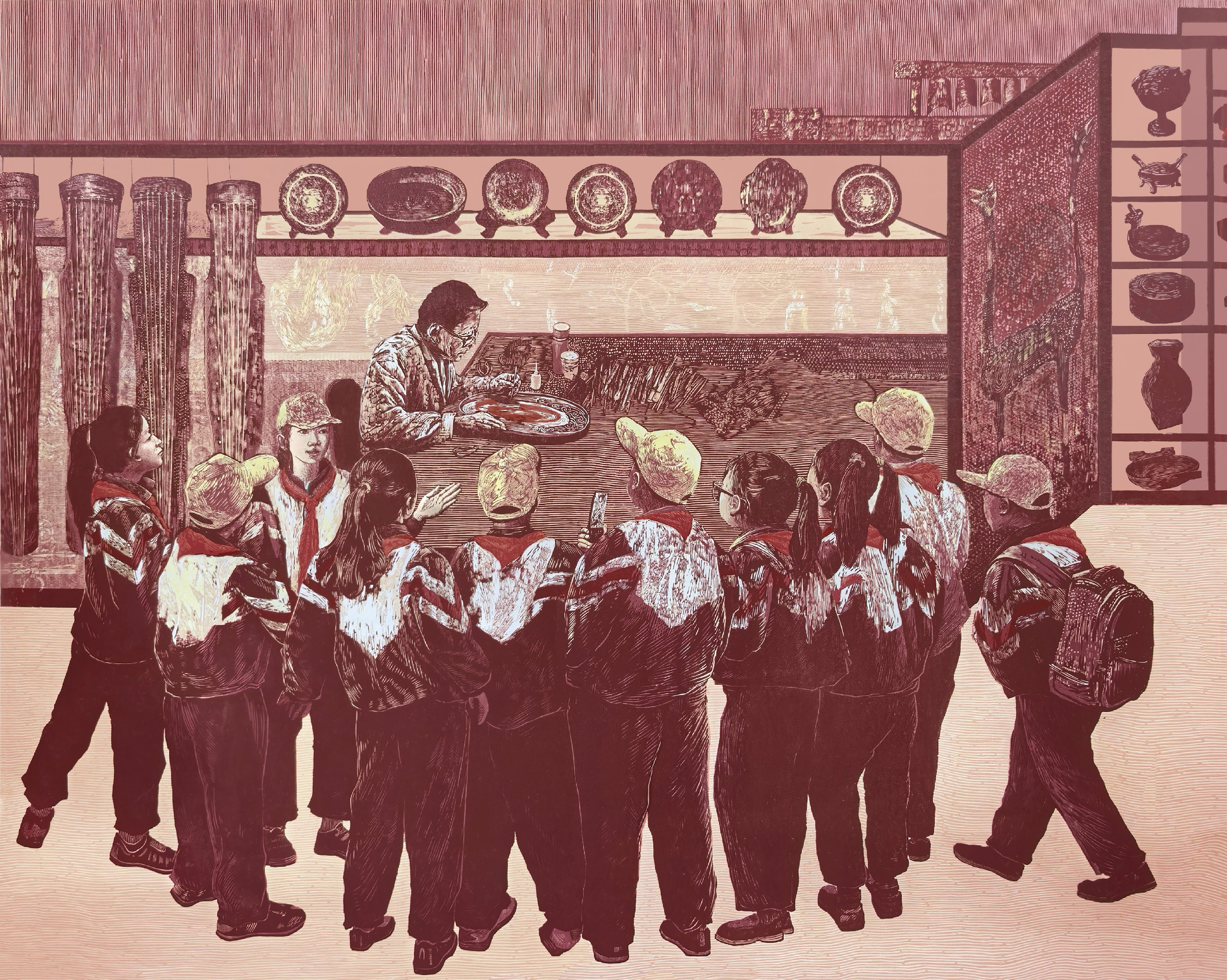 018蔡宛彤,《楚韵漆光》，版画，110x88cm,2024年