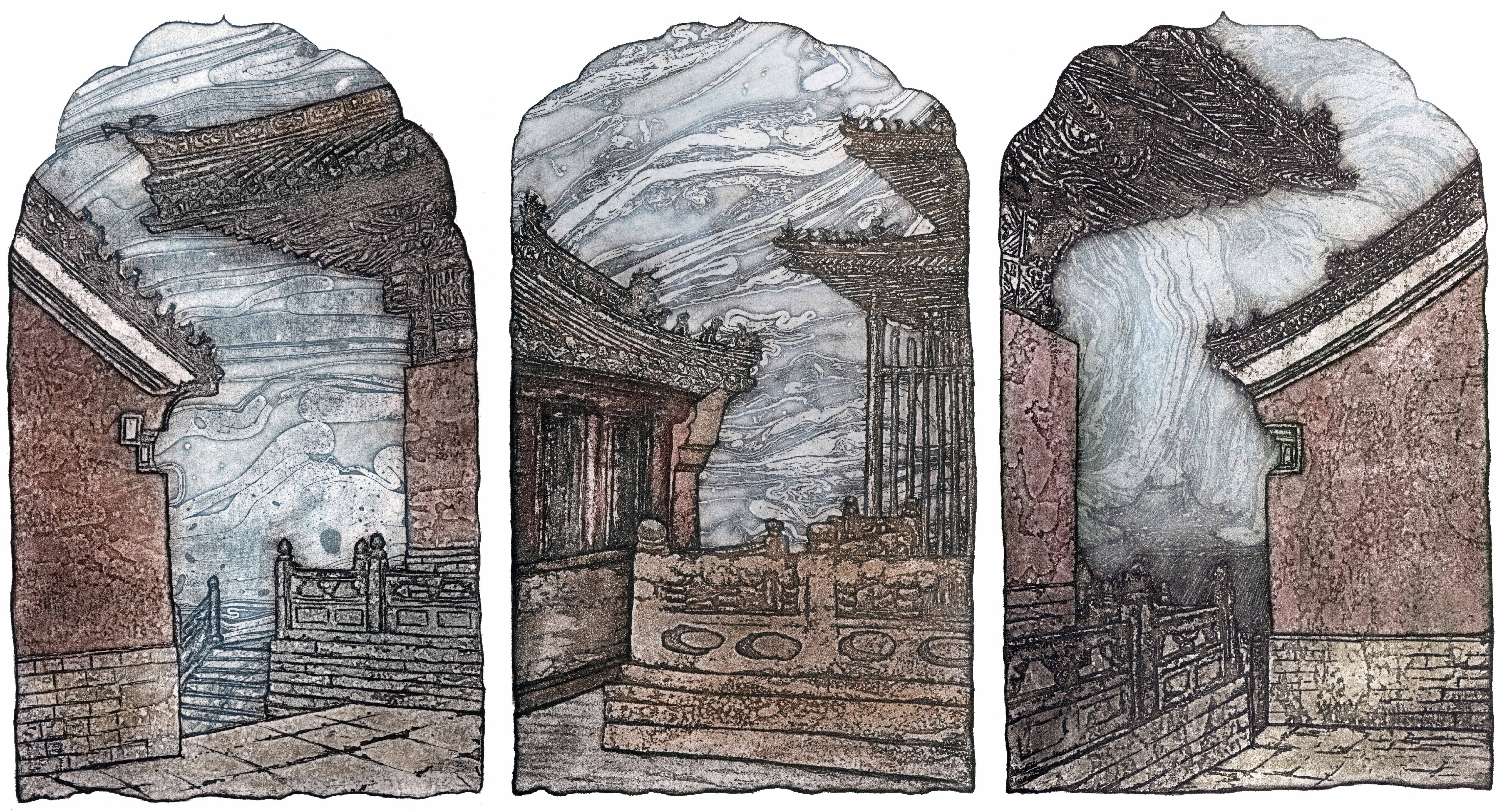 197李芙渌  太和宫浮岚 丝网版画40X60