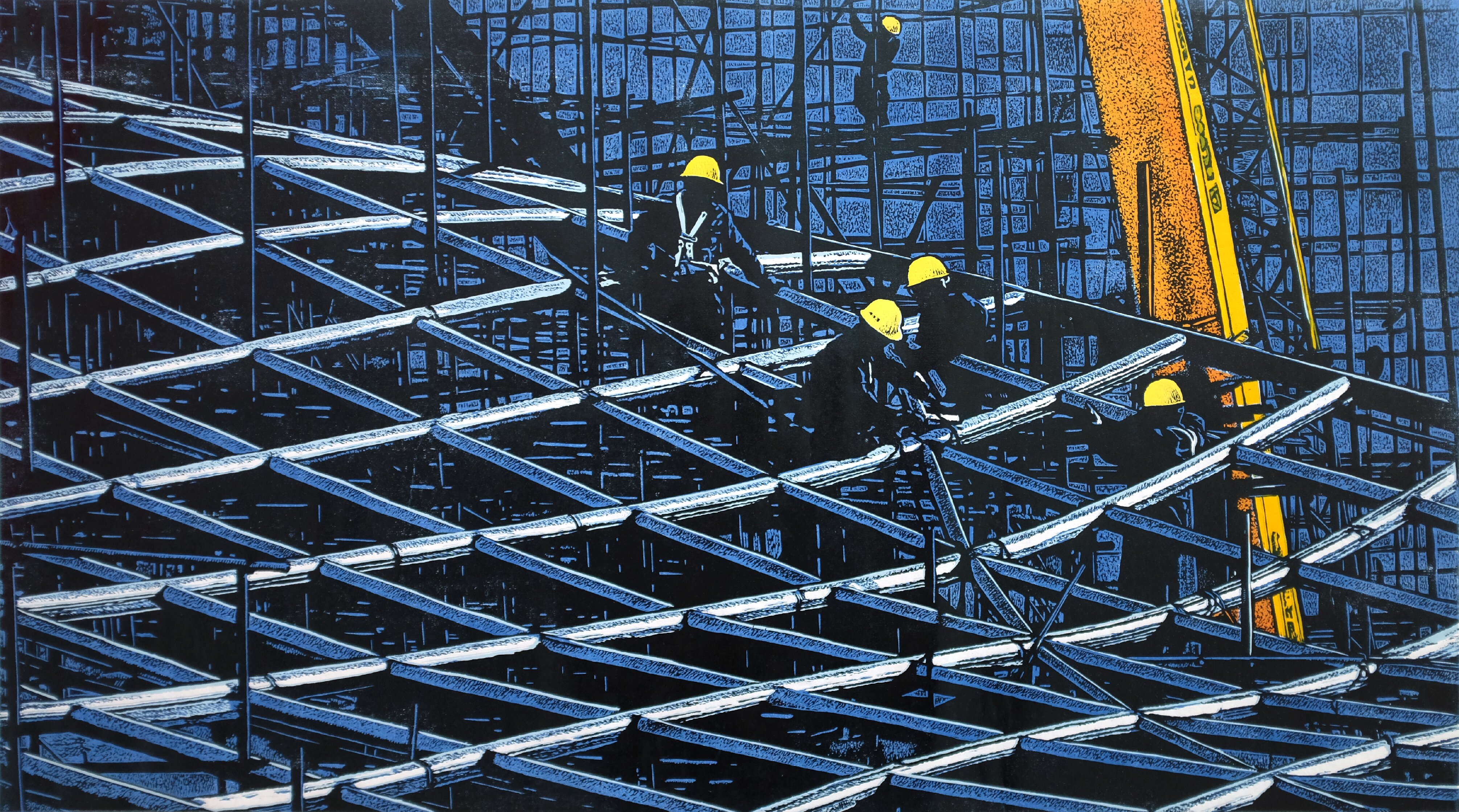 233梁军+点与线+套色木刻+90x50cm