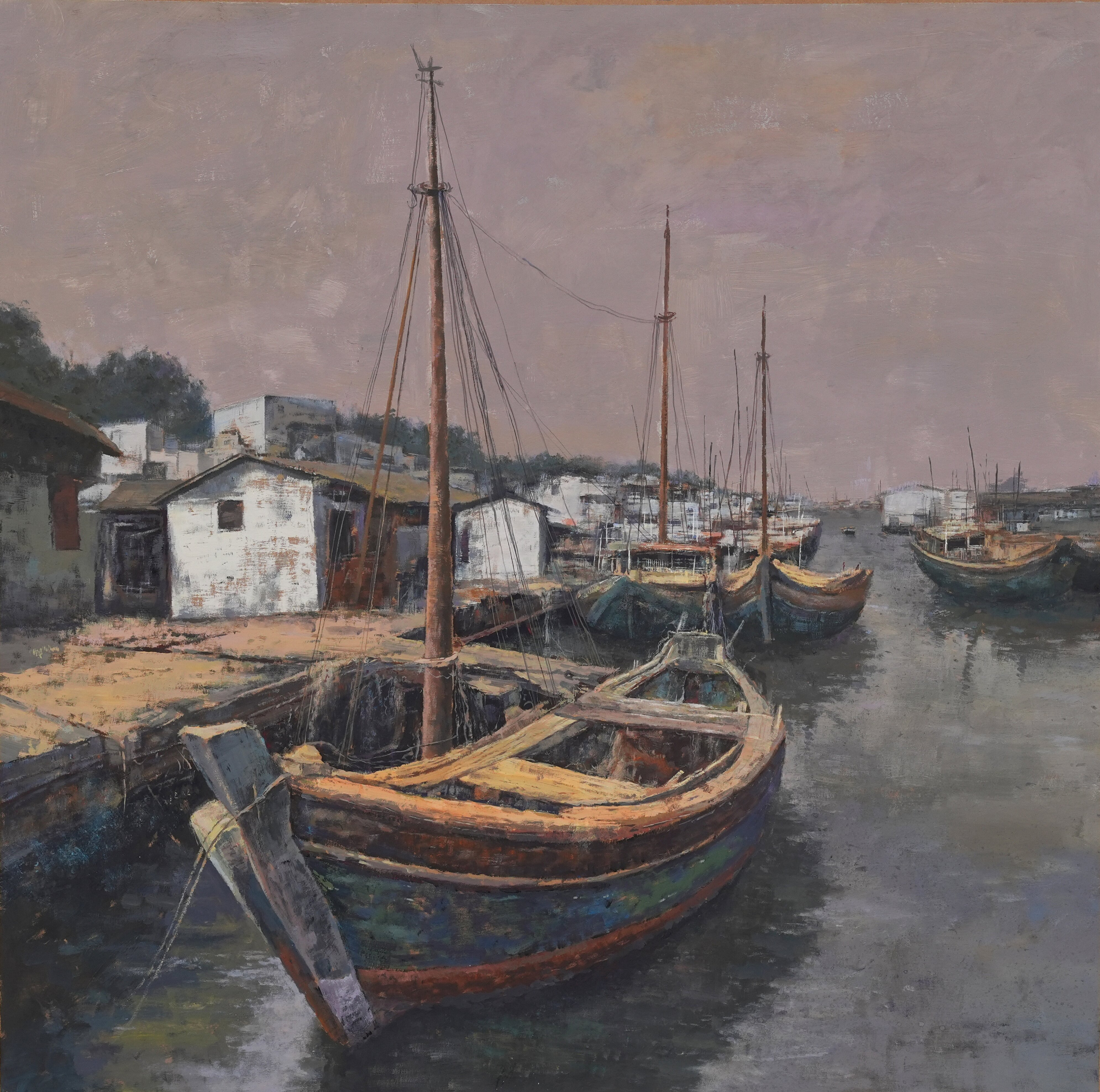 272龙丽蓉《泊舟图》、水粉 、80X80CM