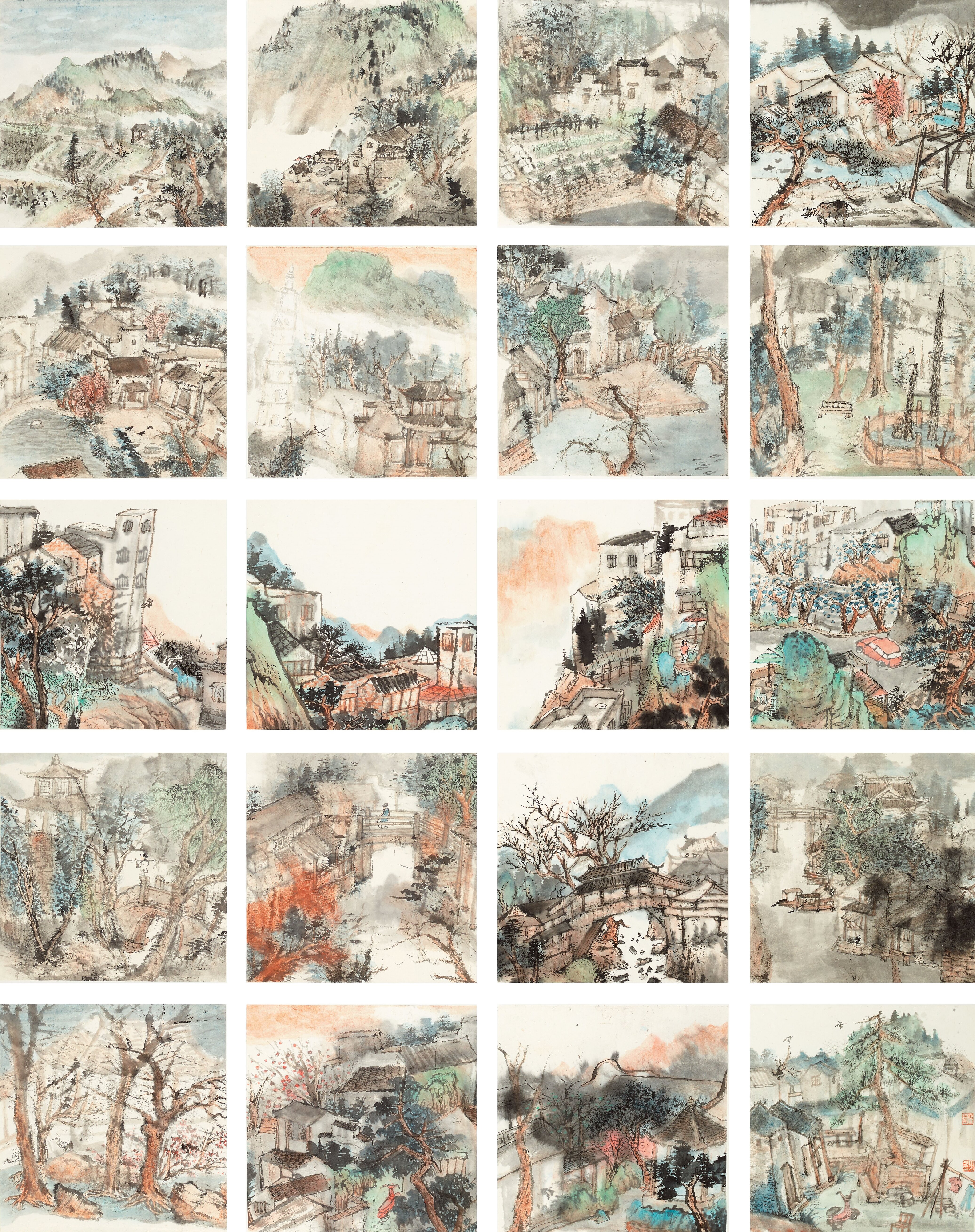 354田志芳《 阳光下的故乡情》国画 宣纸 177CMX140CM